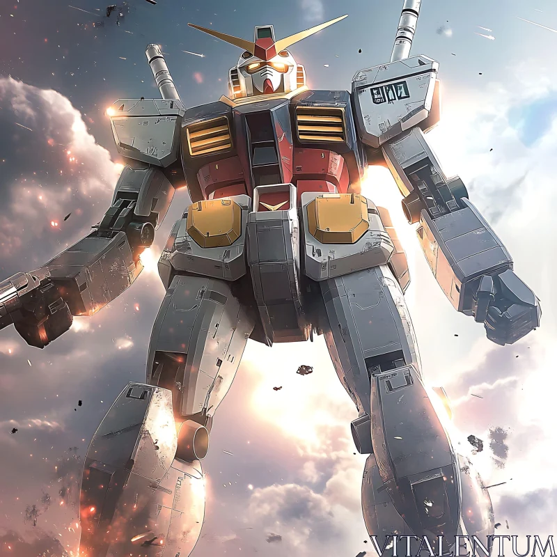 Mighty Mecha Amidst Clouds and Sparks AI Image