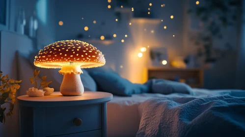 Mushroom Lamp Illuminates Cozy Bedroom