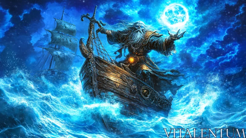 Magical Voyage on Stormy Seas AI Image