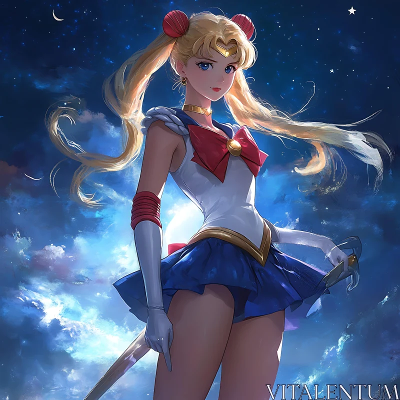 Celestial Anime Warrior Under the Stars AI Image