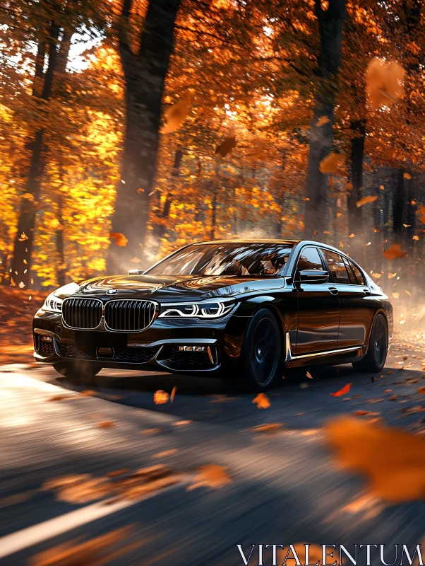 Elegant Drive Amidst Fall Foliage AI Image