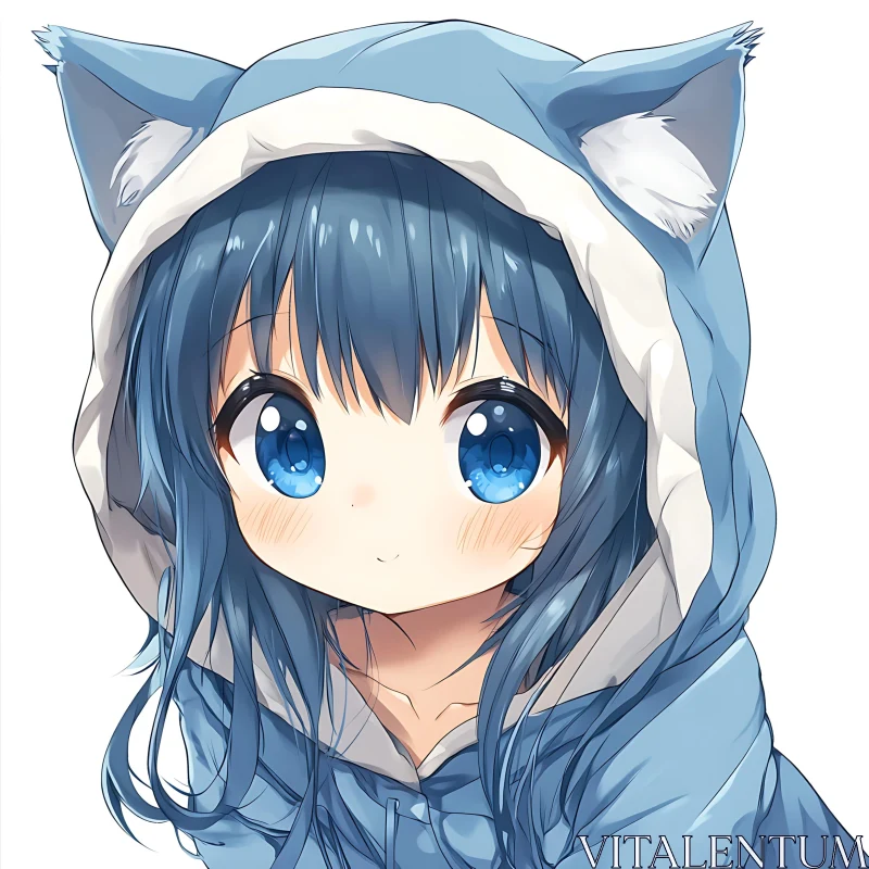 Adorable Anime Figure with Blue Eyes and Hoodie AI Image