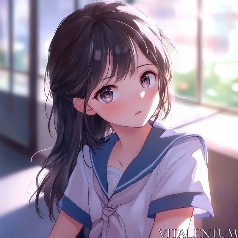 School Uniform Anime Girl AI Image