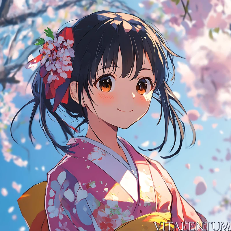 Smiling Anime Girl in Traditional Kimono AI Image