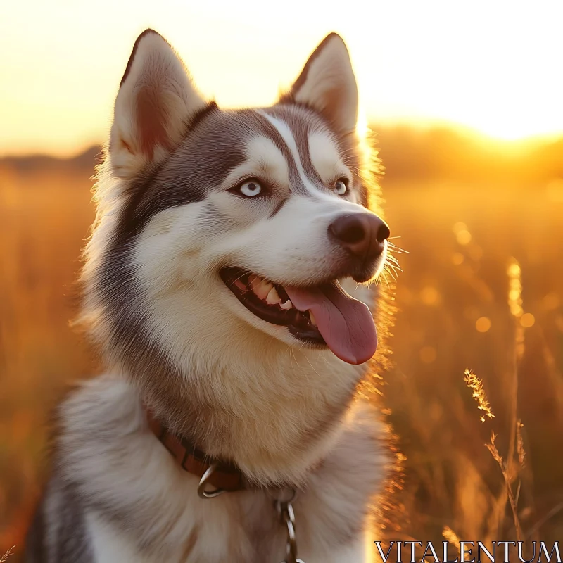 Serene Husky Dog in Sunset AI Image