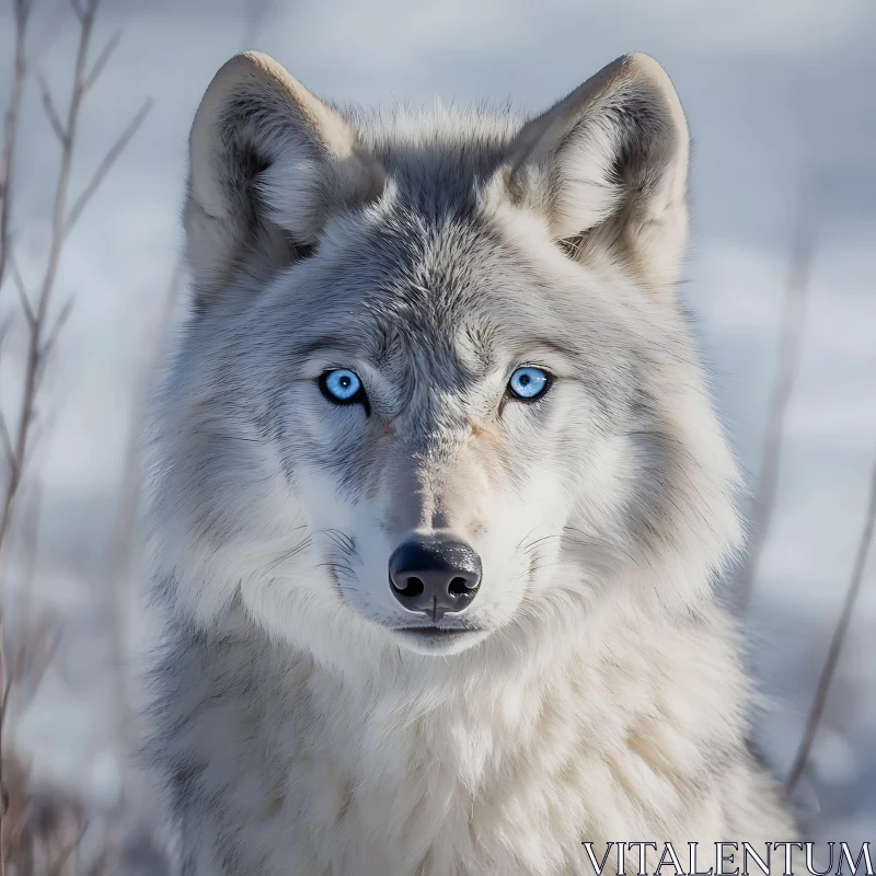 Wolf Portrait with Striking Blue Eyes AI Image