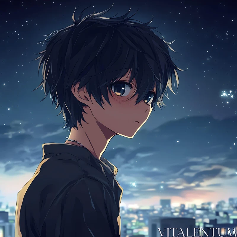 Night Sky Anime Portrait AI Image