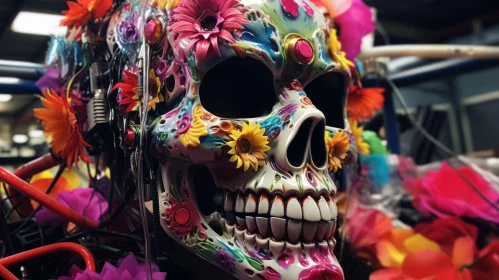 Handmade Sugar Skull with Vibrant Flower Decoration