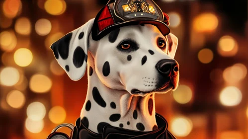 Dalmatian Wearing Firefighter Helmet Art