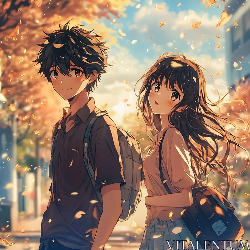 Romantic Anime Scene in Fall AI Image