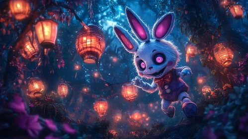 Whimsical Bunny Character with Glowing Lanterns