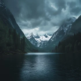 Snowy Peaks Reflected in Mountain Lake