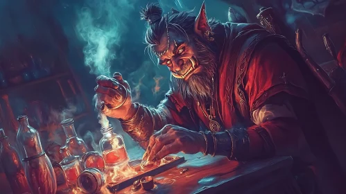 Fantasy Orcish Alchemist at Work