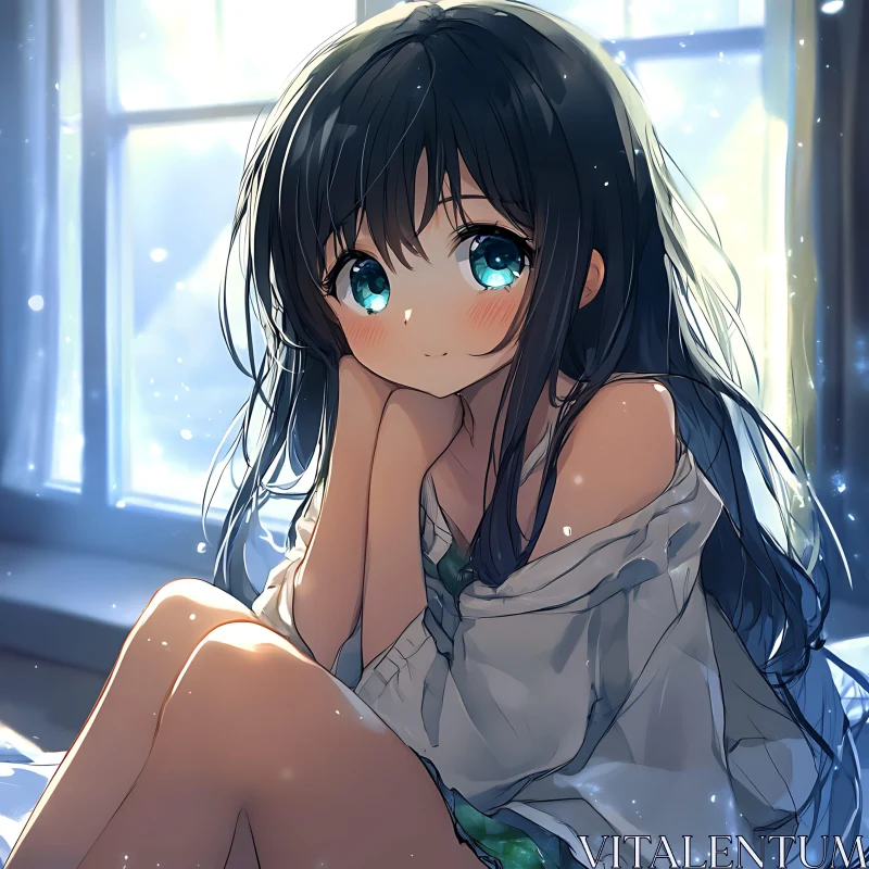 Anime Girl by the Window AI Image