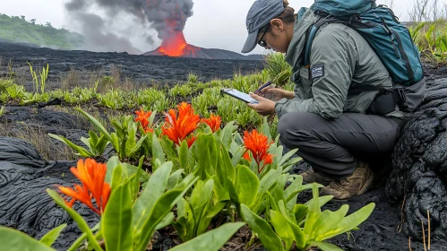 Fiery Beauty: Flowers near Volcano