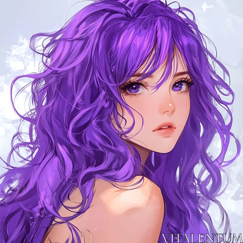 Anime Portrait with Flowing Purple Hair AI Image