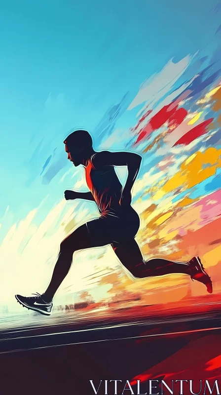 Energetic Runner Silhouette Against a Vivid Sunset Sky AI Image