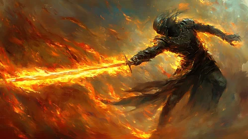 Fiery Warrior with Sword Ablaze