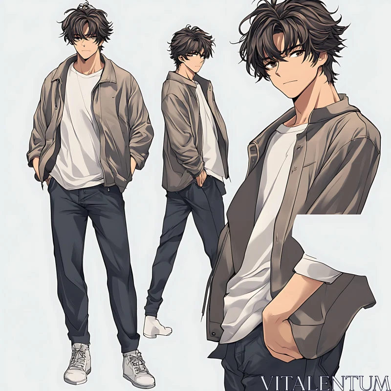 Stylish Anime Character in Casual Wear AI Image