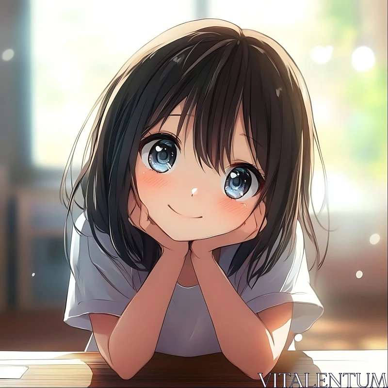 Charming Anime Girl Portrait with Blue Eyes AI Image