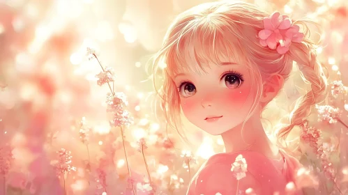 Blonde Anime Girl with Pink Blossoms