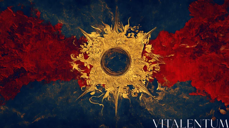 AI ART Textured Abstract with Golden Sun Motif