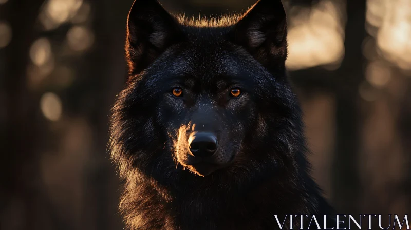 Enigmatic Black Wolf Stare AI Image