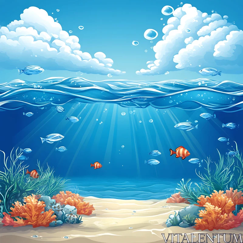 AI ART Peaceful Ocean Floor with Fish and Coral