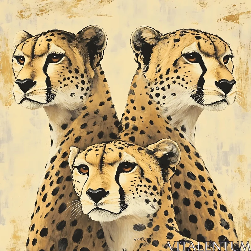 Three Cheetahs, Feline Portrait AI Image