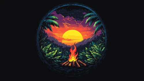 Sunset Campfire in Lush Tropics