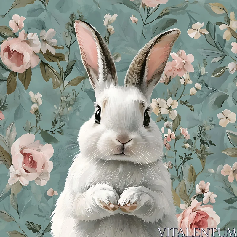 Charming Bunny Among Blossoms AI Image