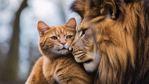 Gentle Giants: A Lion and Cat Embrace