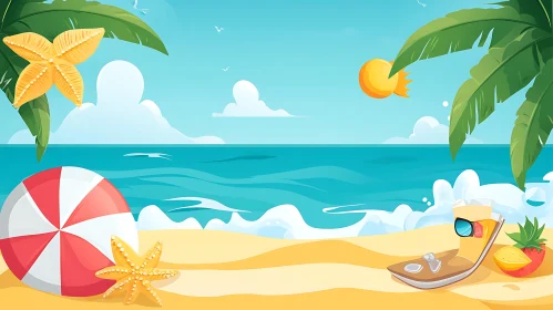 Tropical Beach Scene with Refreshments