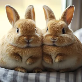 Two Fluffy Bunnies Cuddled Together