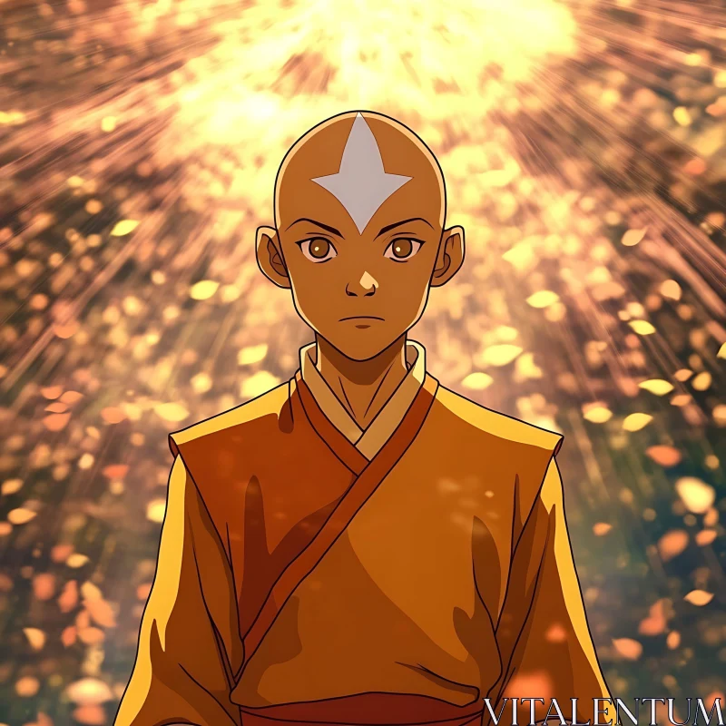 Spiritual Anime Monk Bathed in Golden Light AI Image