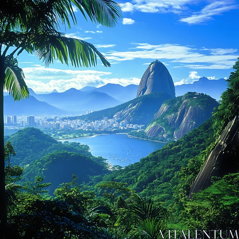 AI ART Tropical Cityscape with Mountain View