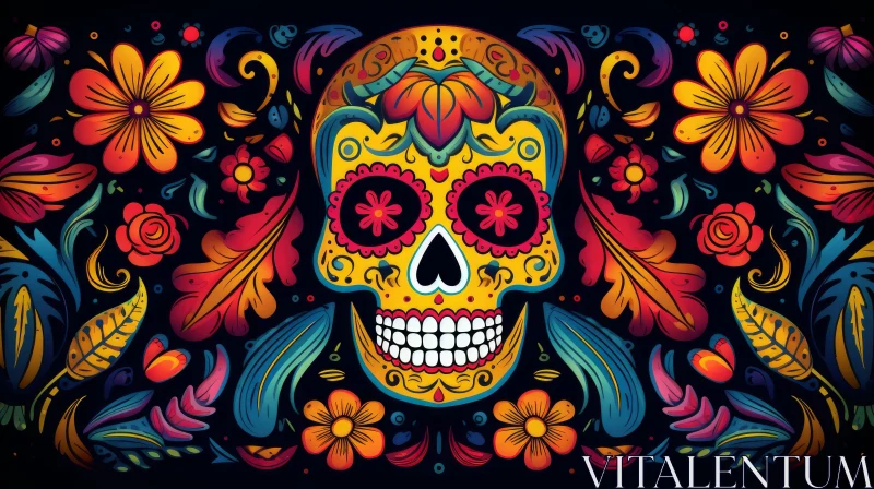 AI ART Colorful Mexican Sugar Skull with Floral Design