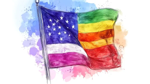 United States and Rainbow Flag Illustration