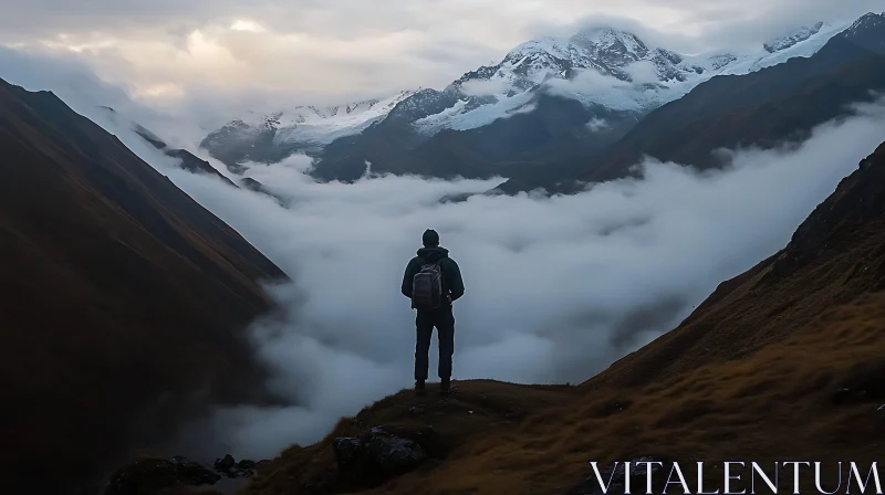 AI ART Man on Mountain Peak in the Clouds