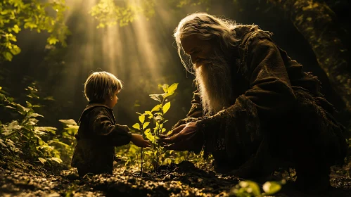 Elder and Child Planting a Tree