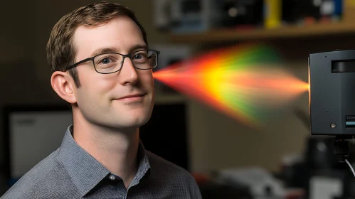 Man with Glasses and Spectrum Light