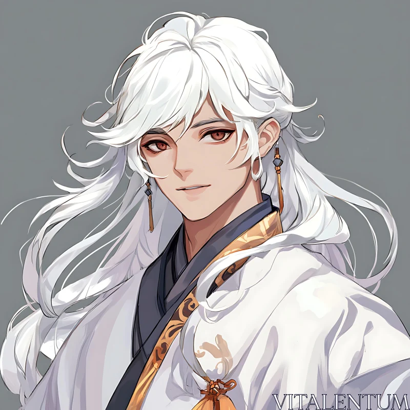 AI ART Anime Portrait of a Fashionable Character with White Hair