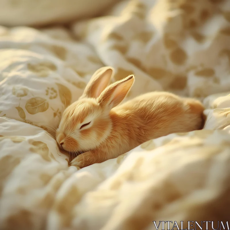 Restful Rabbit Portrait on Bedding AI Image