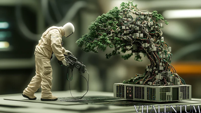 AI ART Cyborg Bonsai: The Merging of Worlds