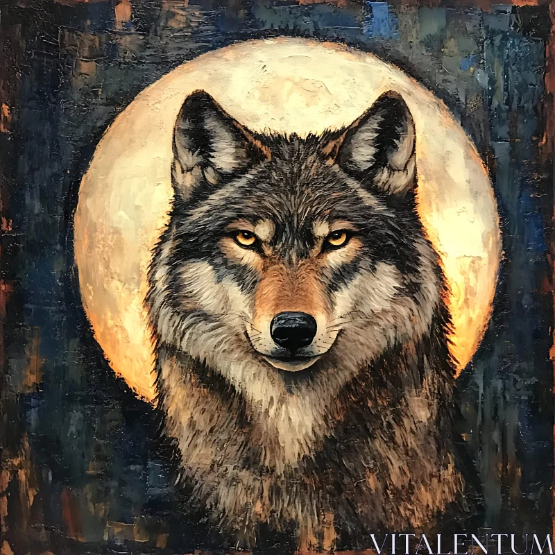 AI ART Lunar Wolf Face Oil Painting