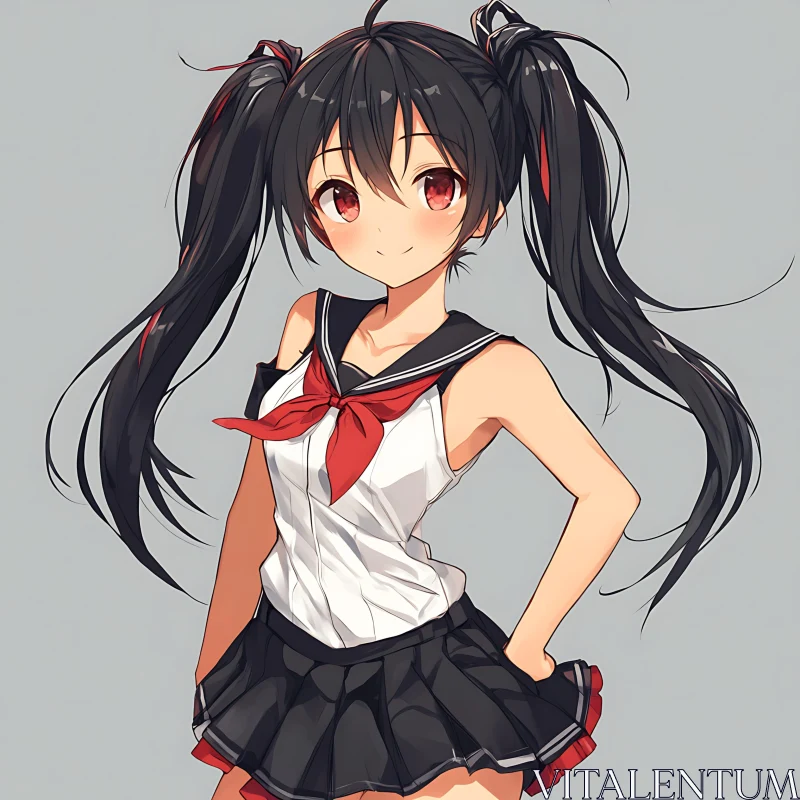 Smiling Anime Girl in Traditional School Outfit AI Image