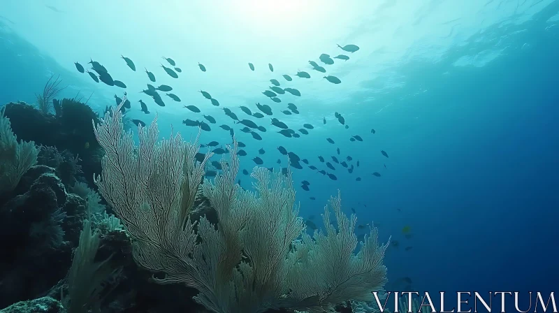 Coral Reef and School of Fish AI Image