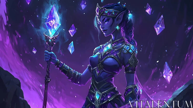 Mystical Elf Queen with Magic Crystals AI Image