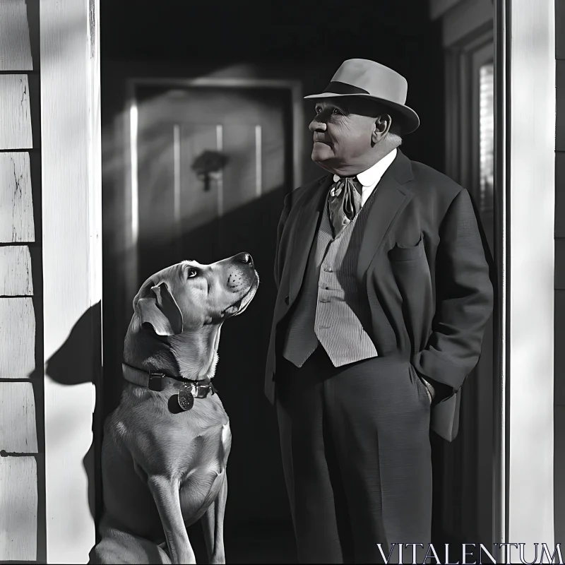 Retro Image of a Man and His Loyal Dog AI Image