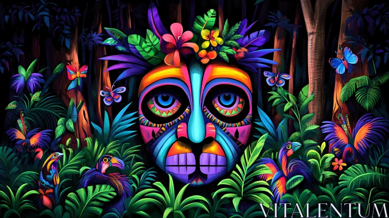 AI ART Exotic Mask in the Jungle